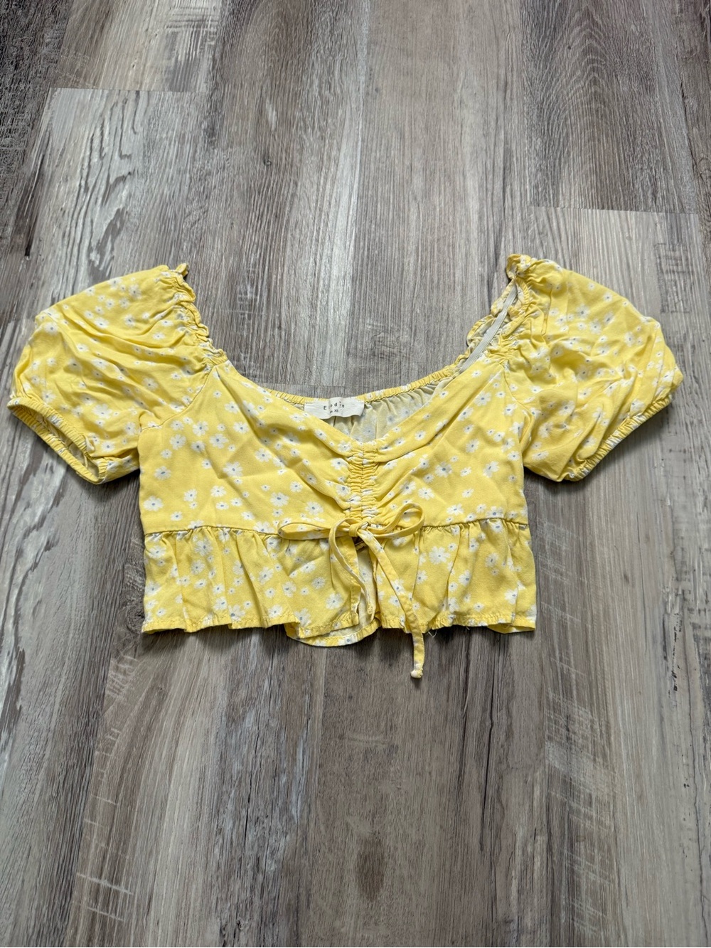 Elodie Yellow Daisy Tie-Front Puff Sleeve Crop Top